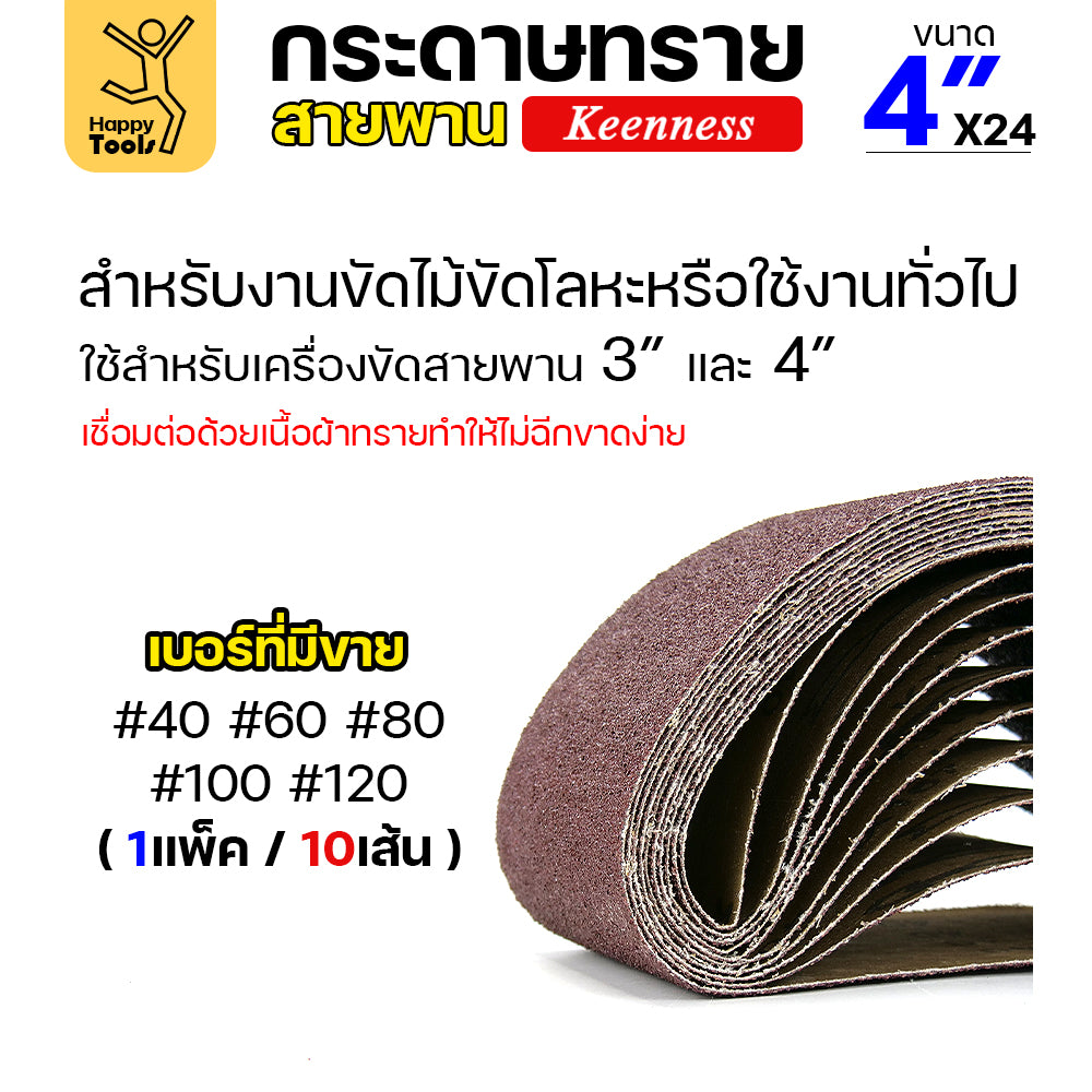 Keenness ผ้าทรายสายพาน 4" เบอร์120 ใช้กับรถถังขัดไม้ 4นิ้ว เครื่องขัดกระดาษทรายสายพาน 4นิ้ว ขัดไม้/ขัดเหล็กหน้าเรียบ