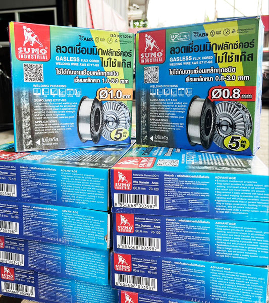 SUMO ลวดเชื่อม MIG ฟลักคอร์ E71T-GS (ไม่ใช้แก๊ส) ม้วนละ 5กิโล ขนาด 0.8 และ 1.0 มิล Gasless Flux Core รวมVAT