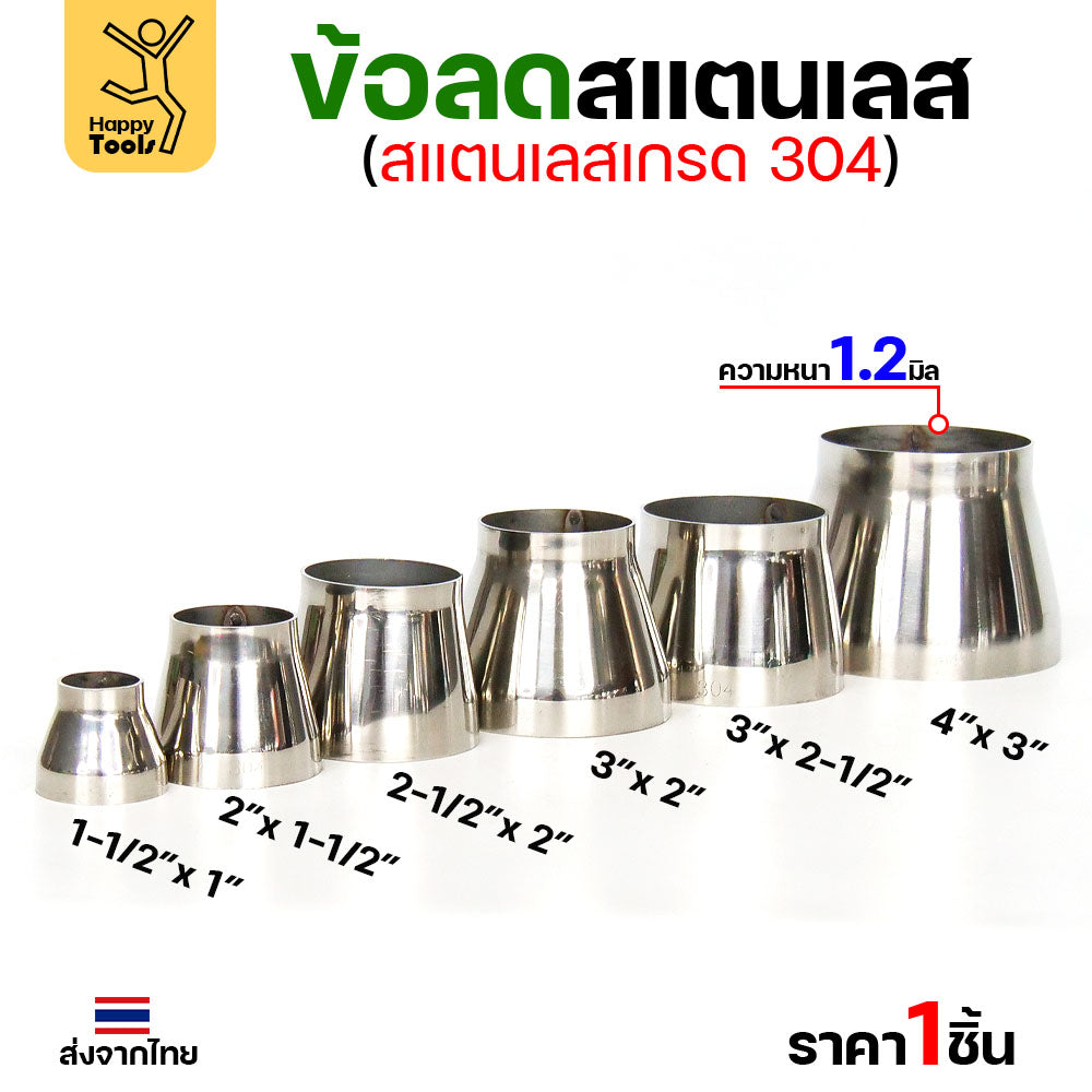 ข้อลด ข้อต่อ สแตนเลส เกรด304 ขนาด 4 นิ้วไป 3 นิ้ว หนา 1.2 มิล ผิวเงา งานเฟอร์นิเจอร์ลดขนาดท่อ มีของพร้อมส่ง
