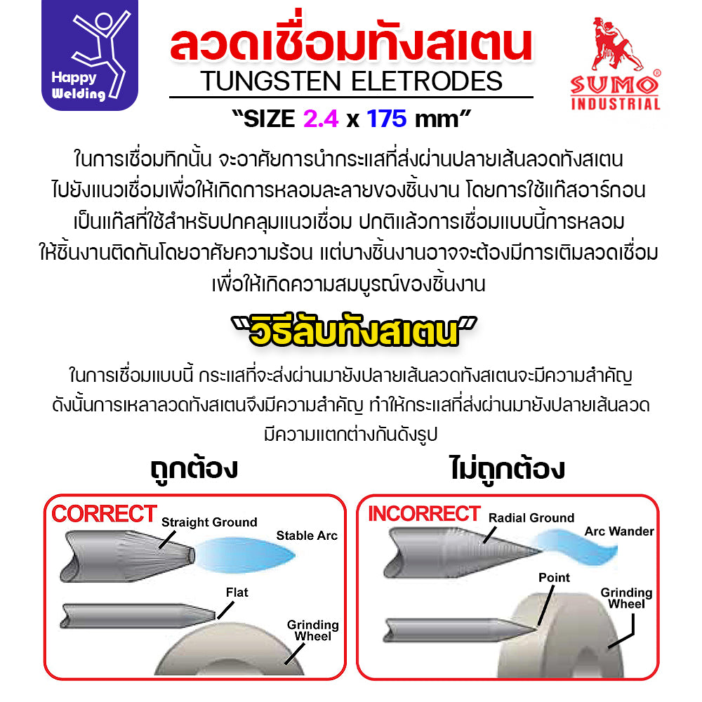 เข็มทังสเตน เชื่อมอาร์กอน SUMO ทังสเตน สีแดง WT20 2.4mm กล่อง 10 เส้น