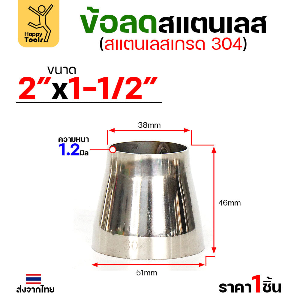 ข้อลด ข้อต่อ ผิวเงา สแตนเลส เกรด 304 หนา1.2 มิล มีขนาด 4x3, 3x2.5, 3x2, 2.5x2, 2x1.5 และ 1.5x1 เลือกขนาดต่างๆ ได้