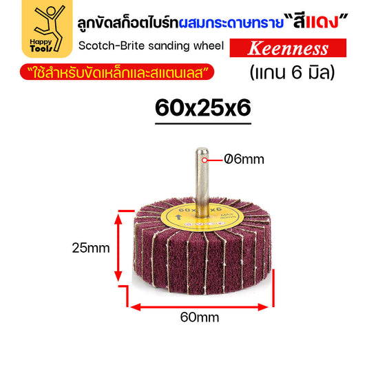 (มีราคาส่ง) ล้อทรายผสมสก็อตไบร์ท สีแดง แบบมีแกน 6mm ขนาดกว้าง 60มิล หนา 25มิล (60x25)
