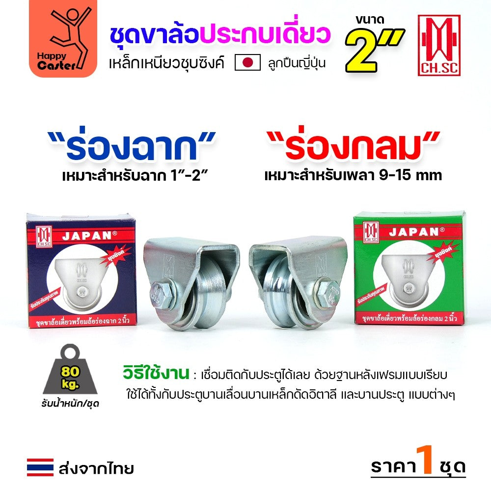 CH.SC ชุดล้อเฟรมเหล็ก ล้อเหล็ก 2"×1″ ร่องฉาก (ครบทั้งชุดเสื้อ+ล้อ)
