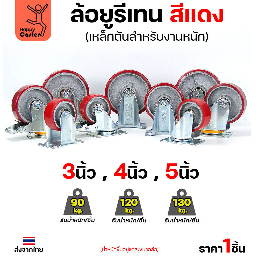 ล้อ PU กระทะเหล็ก รุ่นCM8 สีแดง แป้นหมุน 4"