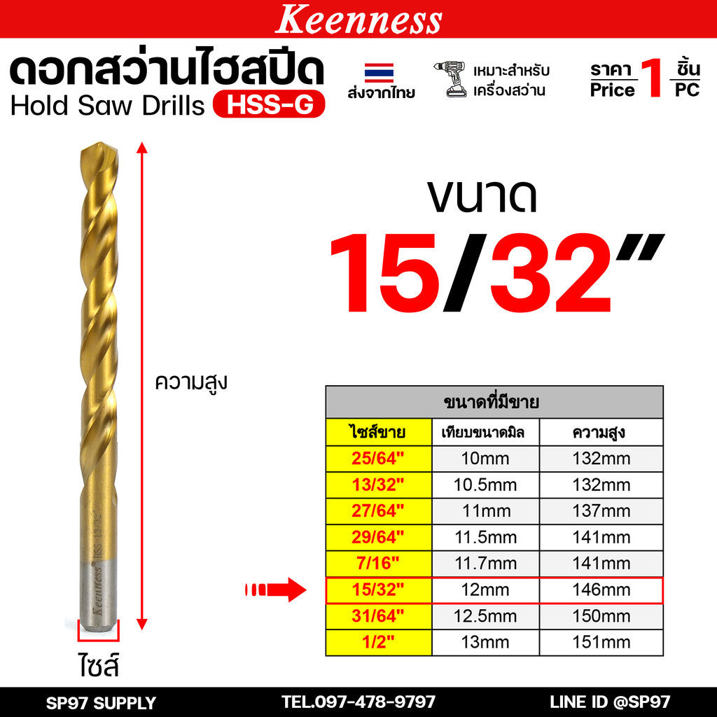 Keenness ดอกสว่านเจาะเหล็ก ดอกสว่านไฮสปีดชุบPVDสีทอง ชุบไทเทเนียมทอง เจาะสแตนเลส ดอกสว่านเหล็กไฮสปีด